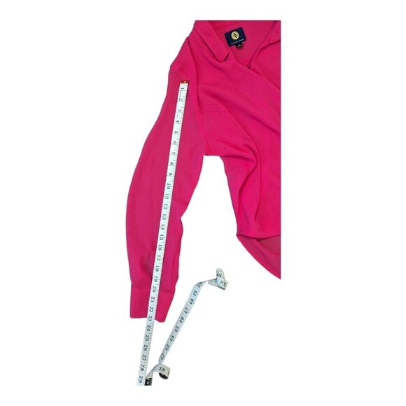 Adrienne Vittadini Hot Barbie Pink Wrap Style High Low Sheer Blouse Size Medium - Picture 9 of 13